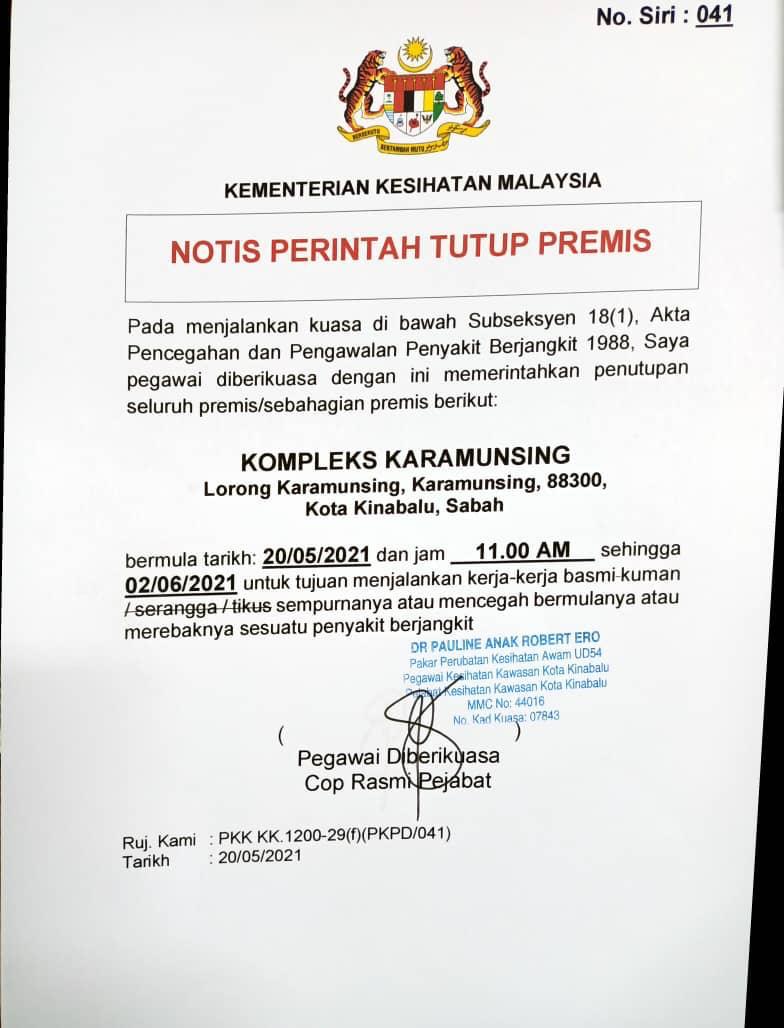 Karamunsing shopping complex shut for sanitisation