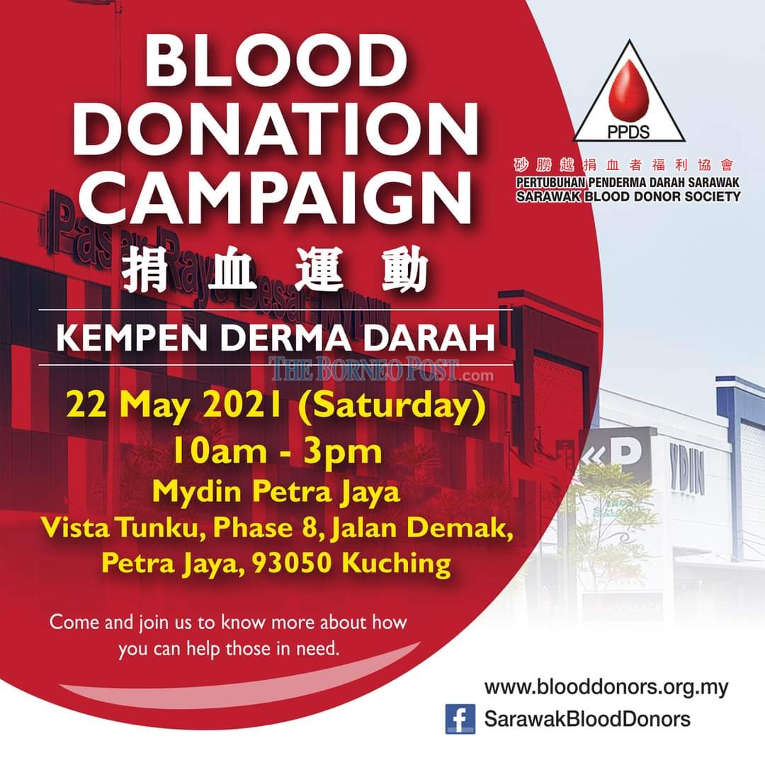 Society to hold blood donation drive at Mydin Petra Jaya tomorrow