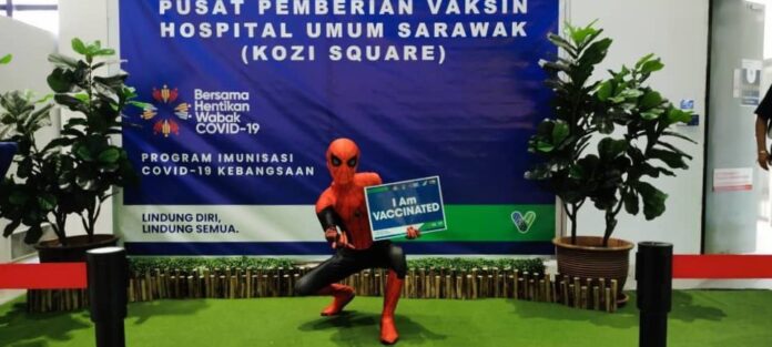 ‘Spider-Man’ drops in for a vaccine jab at Kozi Square