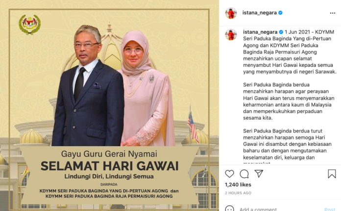 King and Queen send their Hari Gawai greetings