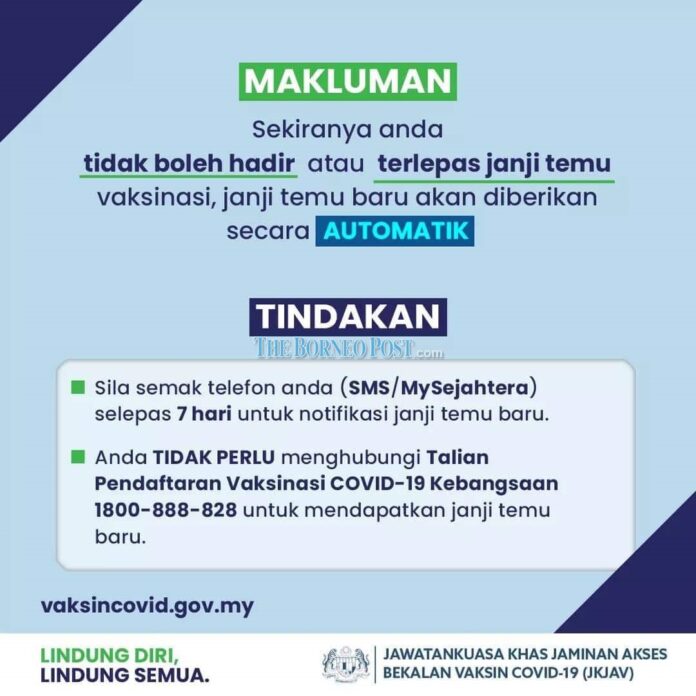 JKJAV: New appointment date to be automatically set up for those who missed Covid-19 vaccination
