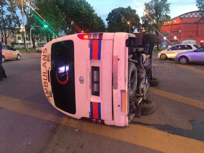 Ambulance picking up Covid-19 patients involved in accident in Kuching