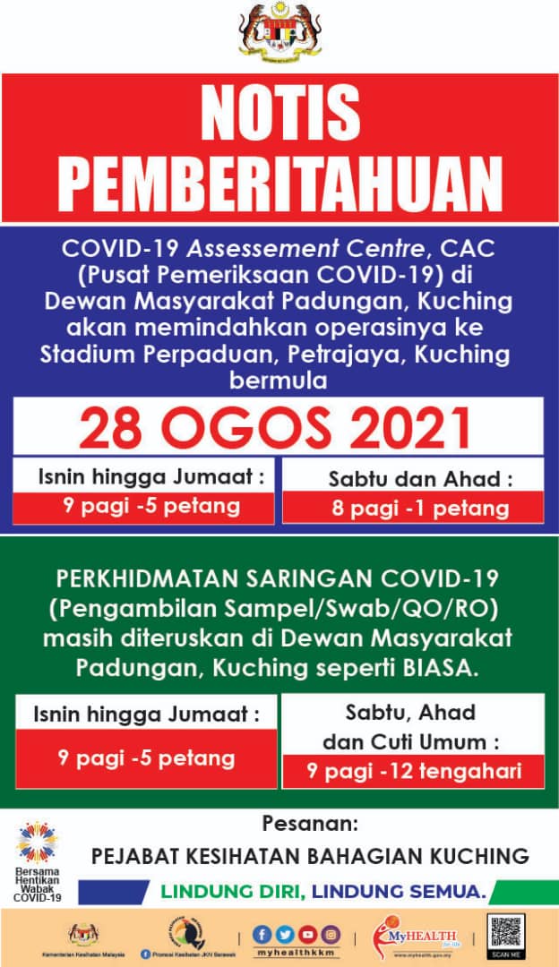 Health Dept: Covid-19 Assessment Centre at Dewan Masyarakat MBKS relocated to Stadium Perpaduan