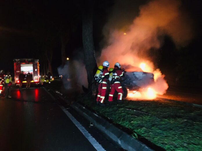 Driver killed after car crashes into tree and catches fire in Miri