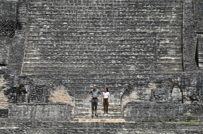 British royal couple climb ancient pyramids in Belize, visit UK armed forces
