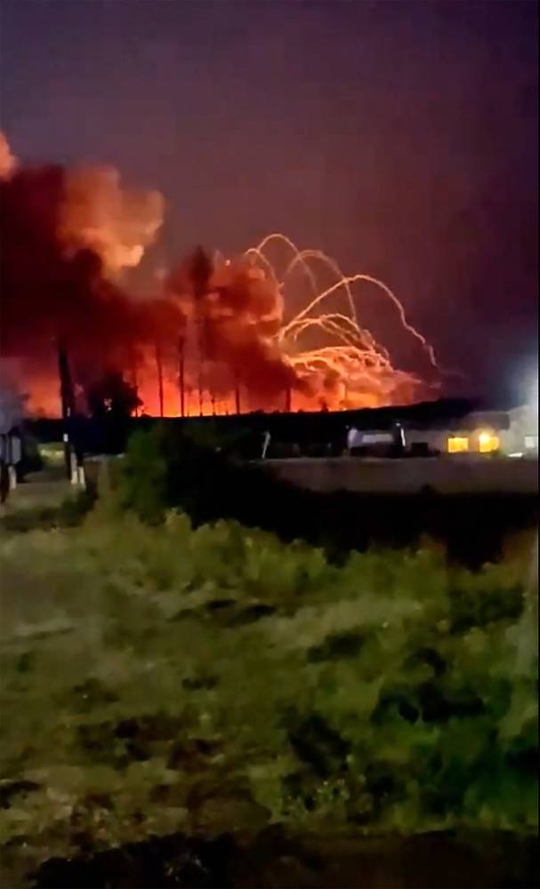 Russian munitions depot ablaze near Ukraine border