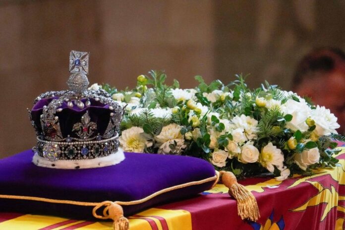 Imperial State Crown placed on Queen Elizabeth II's coffin
