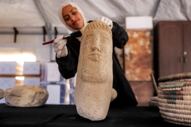 Paintbrushes and plastic boxes safeguard Gaza’s cultural treasures as bombs flatten landmarks