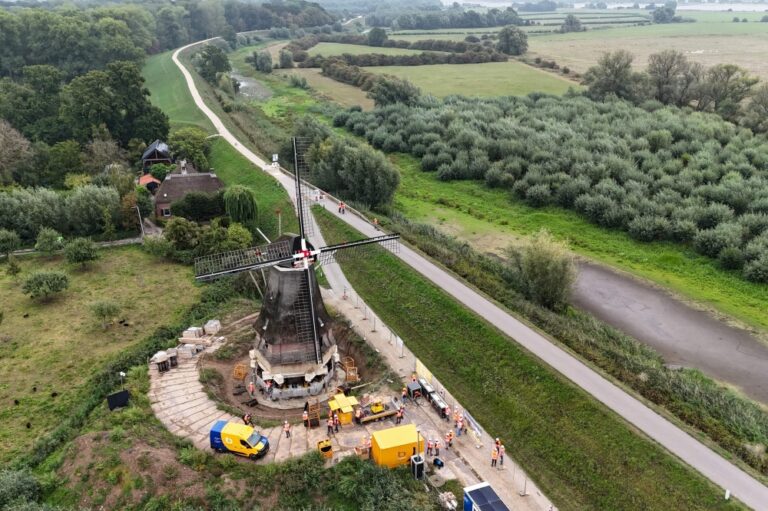 Dutch feat of engineering saves historic windmill from losing wind to higher dyke