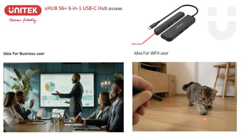 Unitek’s USB-C hub is also a wireless presenter — and yes, the laser pointer doubles as a cat toy